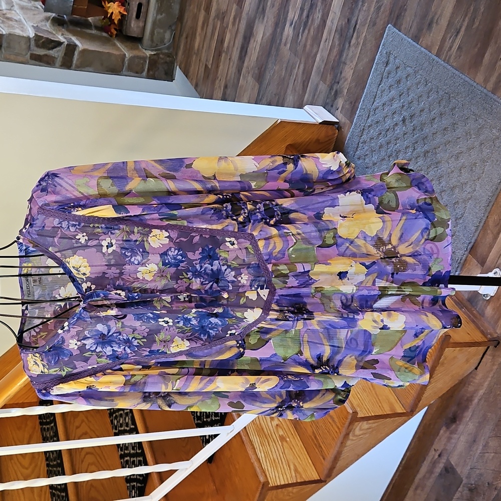 👚Figueroa & Flower Sheer Purple and Yellow Floral Top